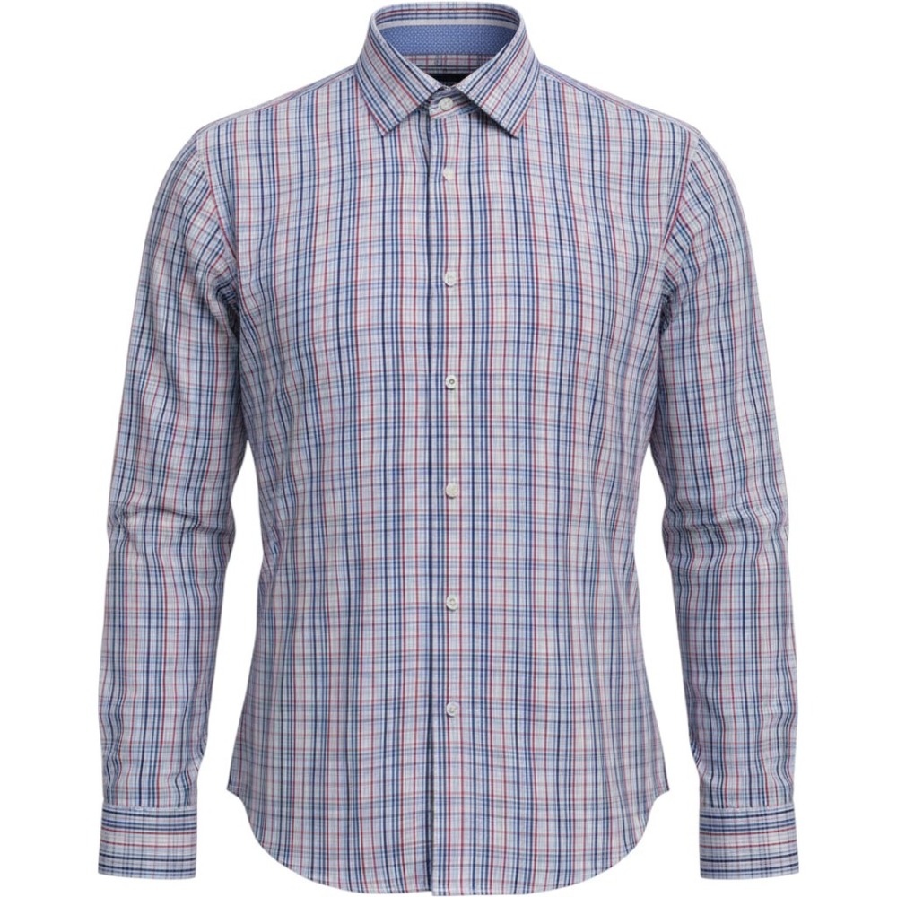 Bugatchi Uomo Mens 17.5 34/35 Button Down Shirt Plaid Blue Red Cotton LS